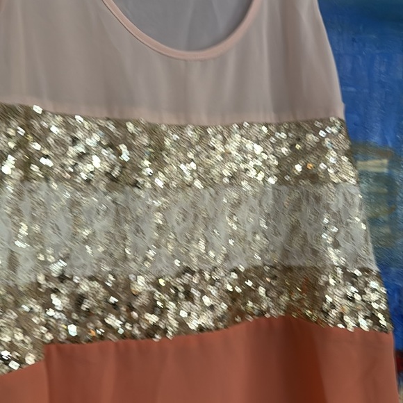 YA LOS ANGELES Peach Silk with Gold Sequins Tank Medium - Picture 2 of 7